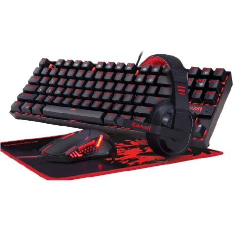 Redragon K552-BB KEYBOARD, M601 MOUSE, P001 MOUSEPAD AND H120 HEADSET COMBO SET 4 IN 1