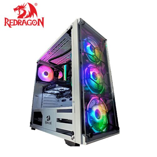 Redragon GC606 Wheel Jack White RGB Gaming PC Case Cabinet, Mid Tower, Glass Front and Side