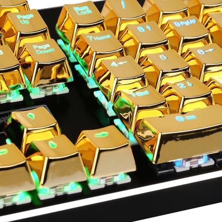 Redragon 101G 104 ABS Double Shot Injection Backlit Metallic Electroplated Gold Color Keycaps for Mechanical Switch Keyboards with Key Puller