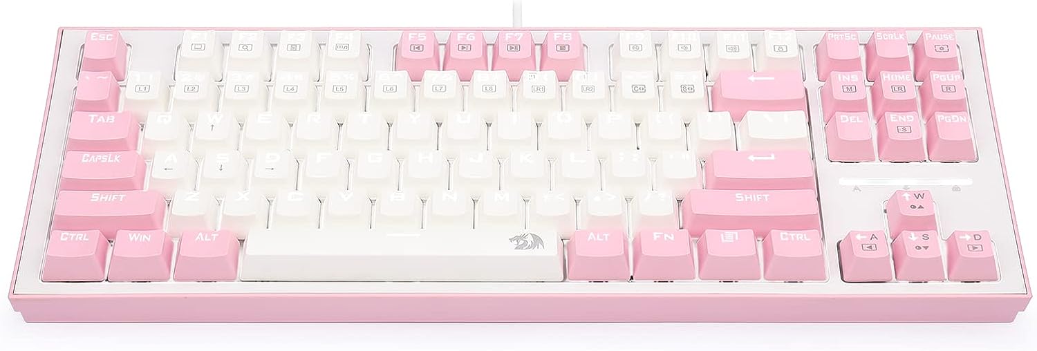 Redragon K611 Wib Bes Dual Color Keys Mechanical Gaming Keyboard Single White LED + RGB Side Edge Backlit 87 Key Tenkeyless Wired Computer Keyboard with Blue Switches for Windows PC (White + Pink)
