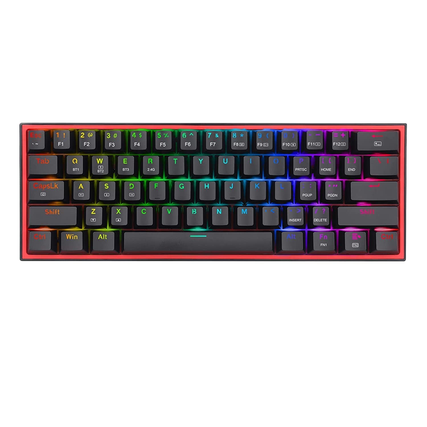 Redragon K616 Fizz RGB Pro 60% 3-Mode Wired, 2.4Ghz Wireless, Bluetooth Mechanical Gaming Keyboard, 61 Keys Compact w/Black Colour Keycaps, Linear Red Switch, pro Drive/Software Supported