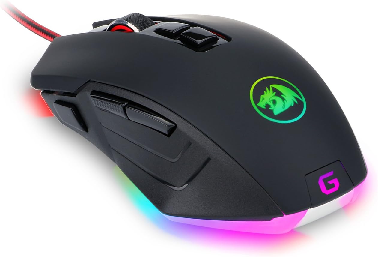 Redragon M715 Dagger 2 RGB Gaming Mouse LED Backlit Wired MMO, Ergonomic High-Precision Programmable with 7 RGB Backlight Modes up to 10000 DPI User Adjustable for PC Computer