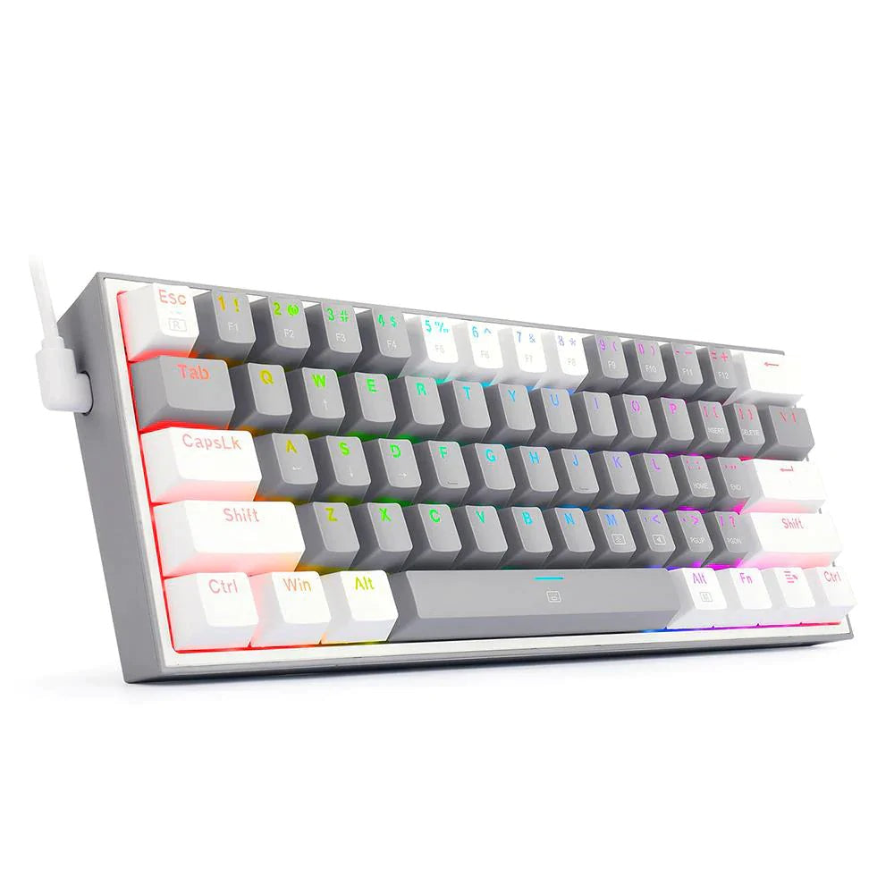 Redragon K616 FIZZ PRO RGB GREY WHITE BLUETOOTH WIRELESS MECHANICAL GAMING KEYBOARD 61 KEYS, RED SWITCHES - Grey/White