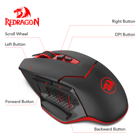 Redragon M692-1 Blade Wireless 2.4GHz, 4800 DPI, 9-Button Programmable Gaming Wireless Mouse - Redragon