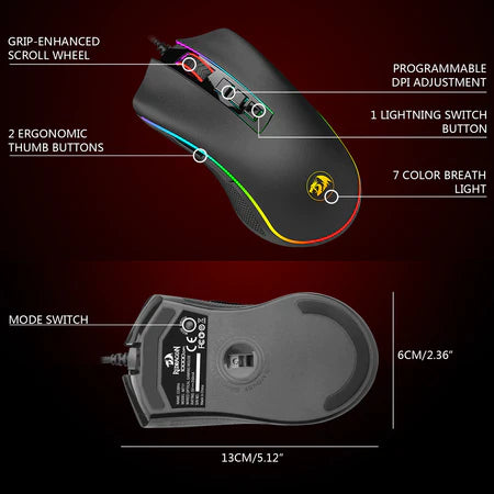 Redragon M711-FPS Cobra Flawless Sensor, LK Optical Switch, Gaming Mouse, 16.8 Million RGB backlight