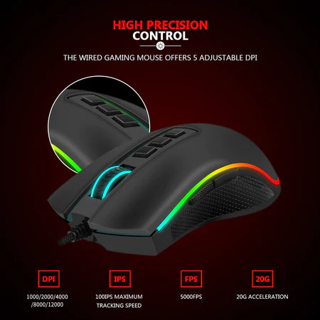 Redragon M711-FPS Cobra Flawless Sensor, LK Optical Switch, Gaming Mouse, 16.8 Million RGB backlight