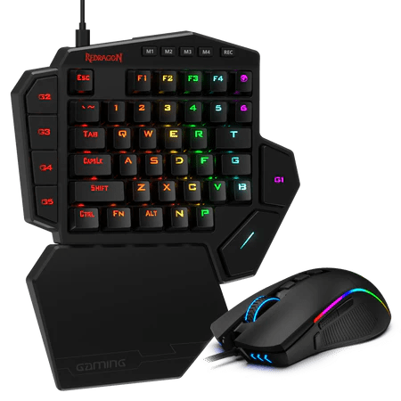 Redragon K585-BA 2 in 1 One-Handed RGB LED Backlit Gaming Keyboard with Blue Switches,10 Programmable Keys and M721-Pro RGB Programmable Mouse with 32000 DPI, For PC, Laptop & PS5.