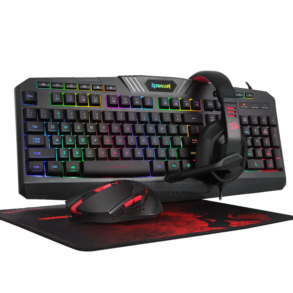 Redragon S101-BA-2 4 In 1 Combo Wired Gaming RGB Backlit Keyboard, Gaming Mouse, Gaming Mouse Pad & Headset Combo All in 1 PC Gamer Bundle for Windows - Black