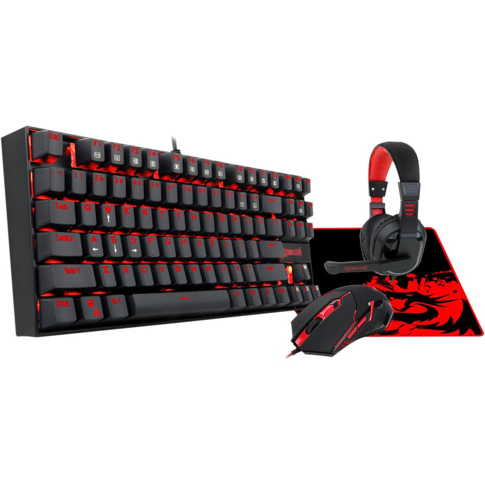 Redragon K552-BB KEYBOARD, M601 MOUSE, P001 MOUSEPAD AND H120 HEADSET COMBO SET 4 IN 1