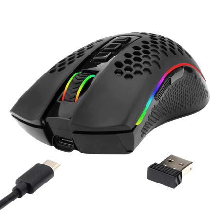 Redragon M808KS Storm Lightweight RGB Wireless Gaming Mouse, Honeycomb Shell - 7 Programmable Buttons, Black