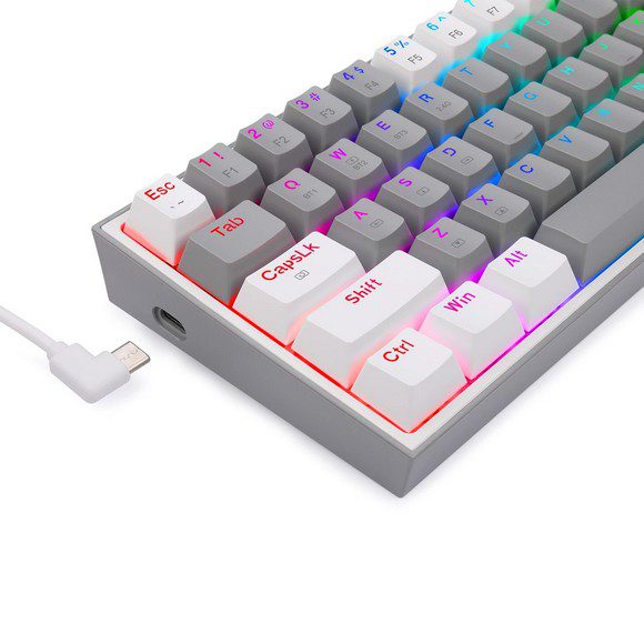 Redragon K616 FIZZ PRO RGB GREY WHITE BLUETOOTH WIRELESS MECHANICAL GAMING KEYBOARD 61 KEYS, RED SWITCHES - Grey/White