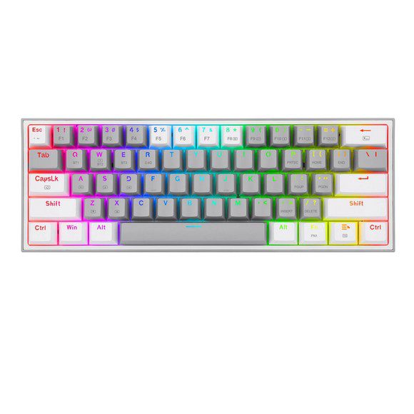 Redragon K616 FIZZ PRO RGB GREY WHITE BLUETOOTH WIRELESS MECHANICAL GAMING KEYBOARD 61 KEYS, RED SWITCHES - Grey/White