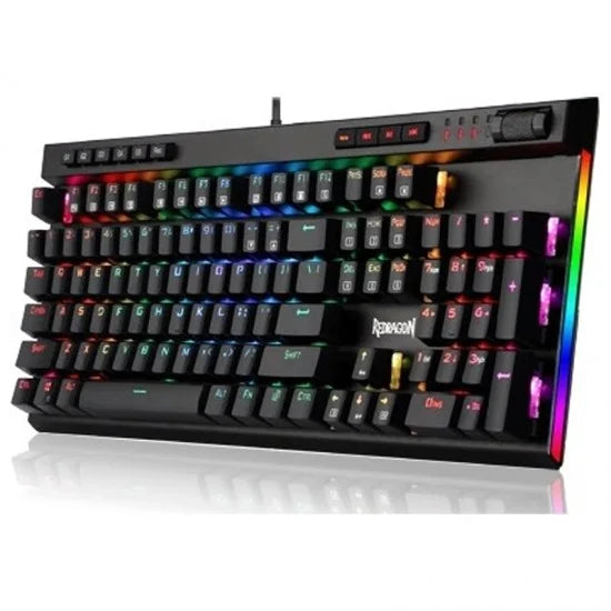 Redragon K580 Vata RGB LED Backlit Mechanical Gaming Keyboard with Macro Keys & Dedicated Media Controls, Onboard Macro Recording Blue Switches