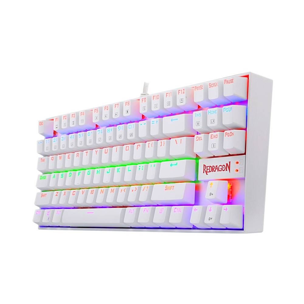 Redragon K552W Kumara White Mechanical Gaming Keyboard RGB LED Backlit Wired with Anti-Dust Proof Switches for Windows PC White, 87 Key Blue Switches